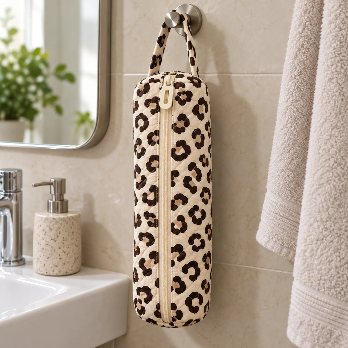 Tooly Leopard — Hanging by handle in bathroom