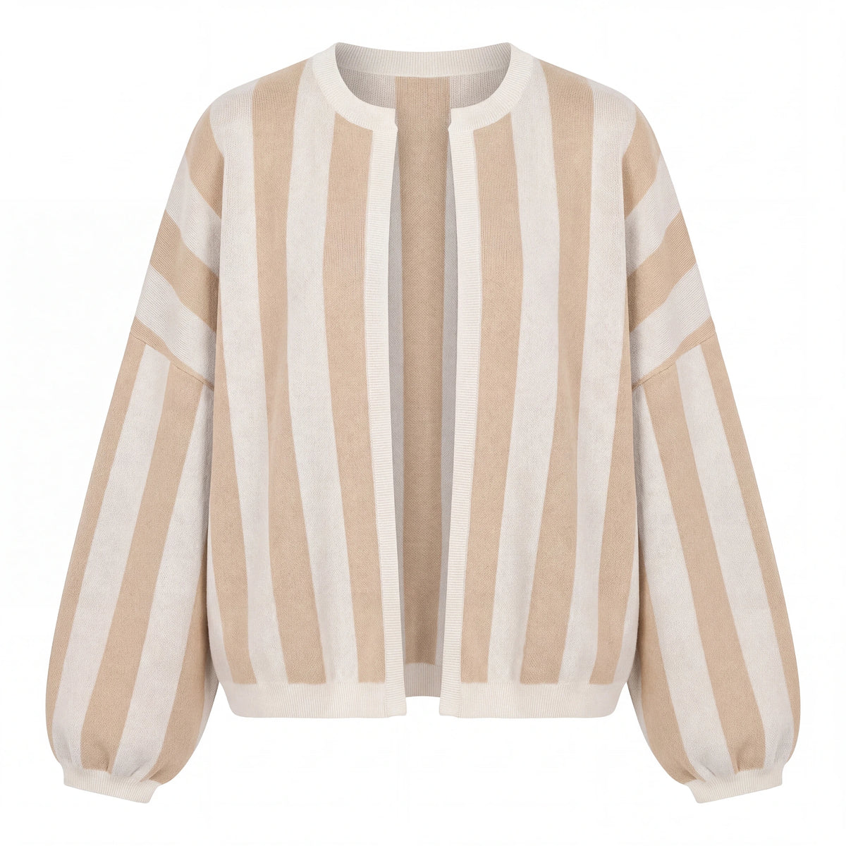 Striped Balloon Sleeve Cardigan, Apricot