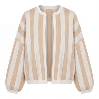 Striped Balloon Sleeve Cardigan, Apricot