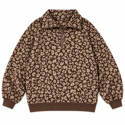 Brown Leopard oversized quarter-zip pullover