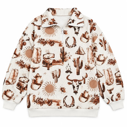 Cream Western oversized quarter-zip pullover