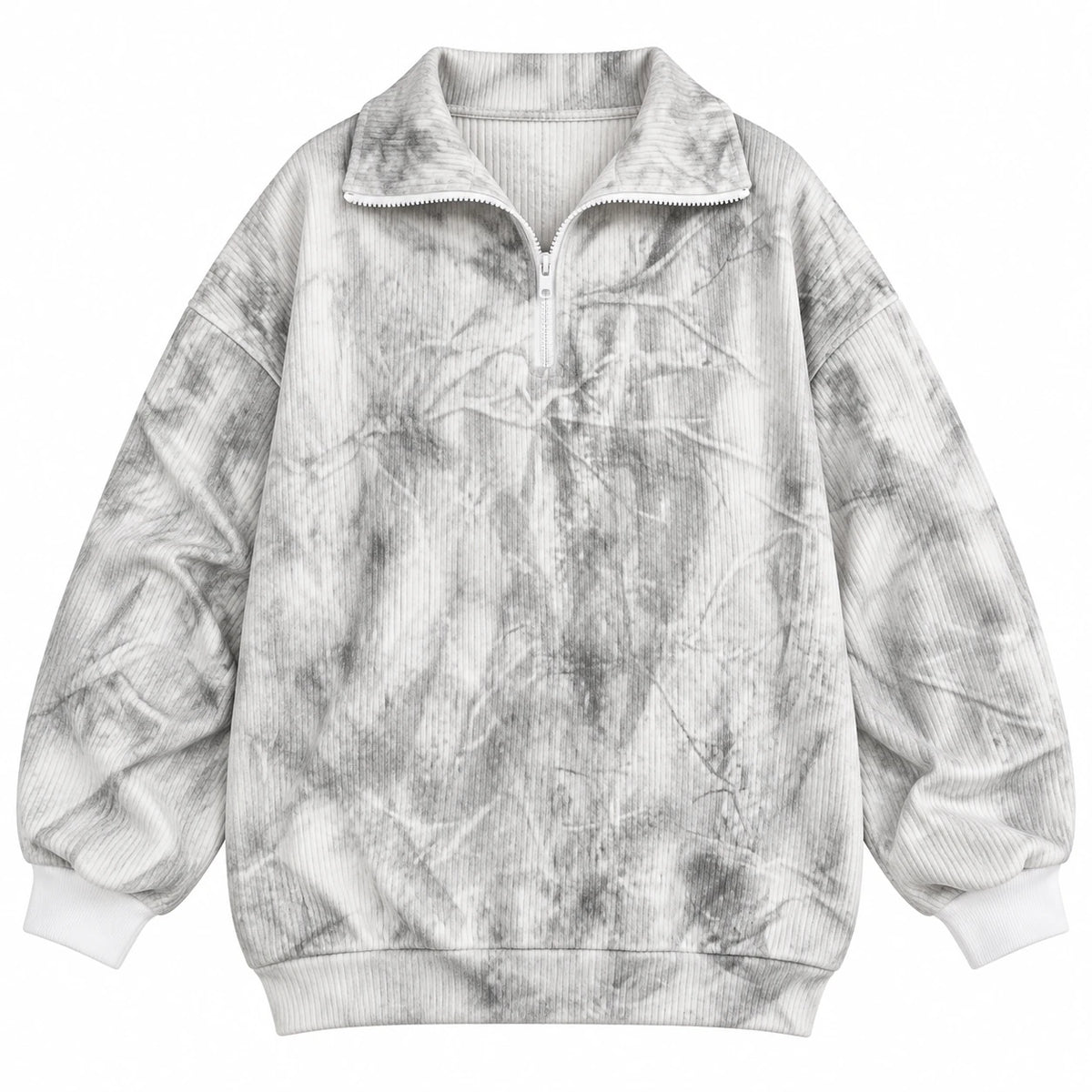 Gray Tie-Dye oversized quarter-zip pullover