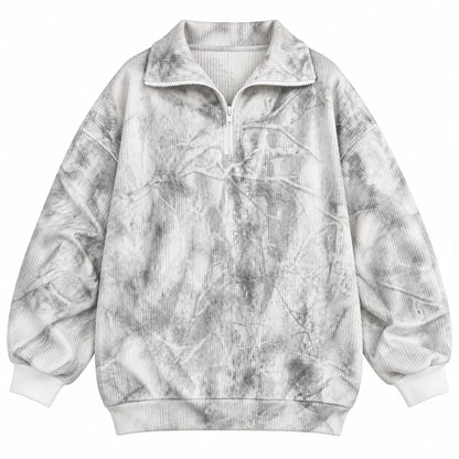 Gray Tie-Dye oversized quarter-zip pullover