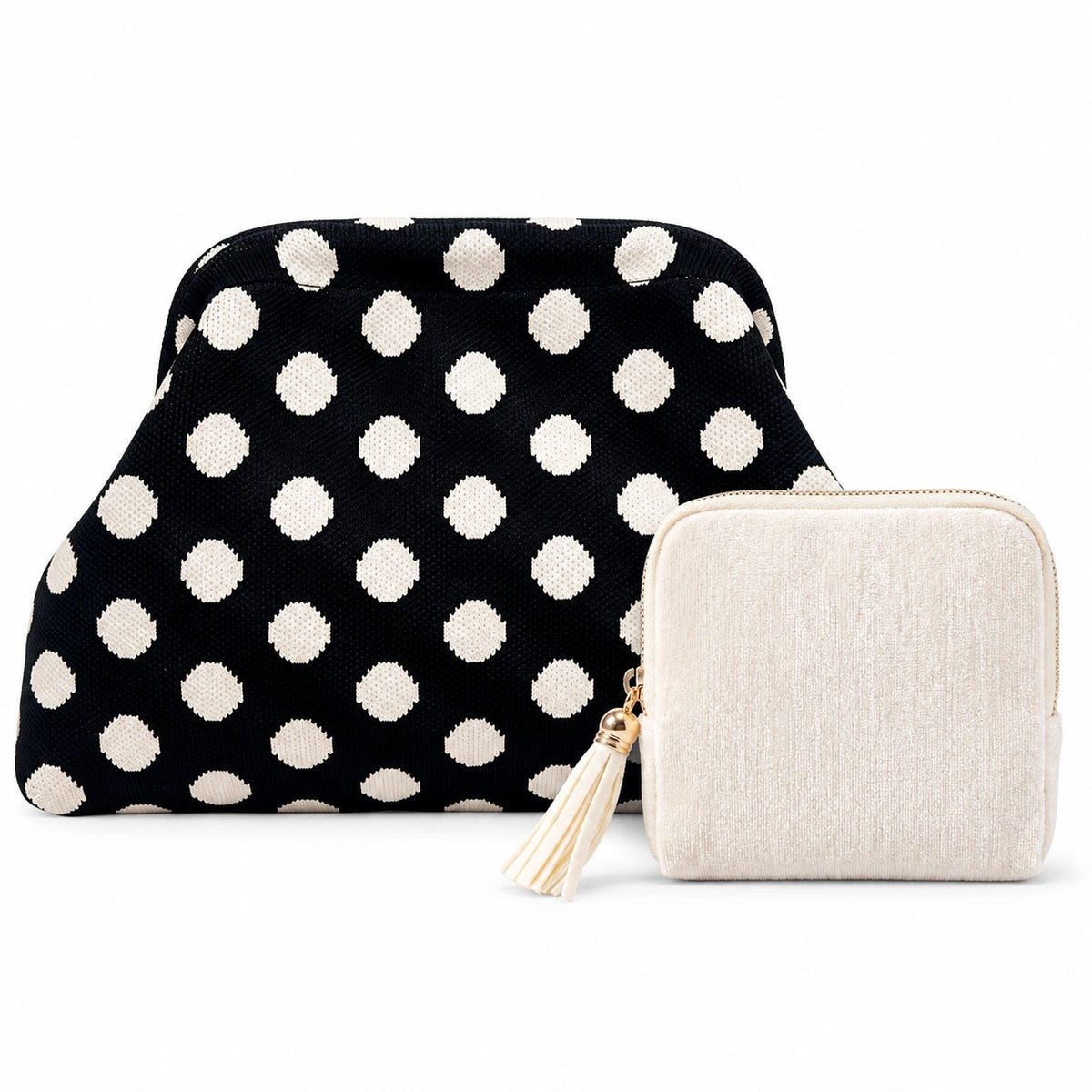 Gemmy + Knitty — Solid Cream + Black Polka Dot
