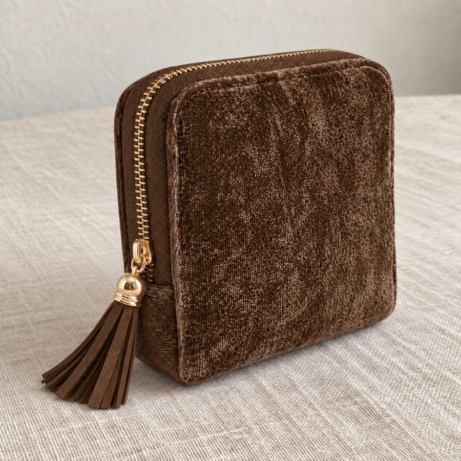 GOLD ZIP, TASSEL PULL. ZIPPED SHUT, NOTHING MOVES.