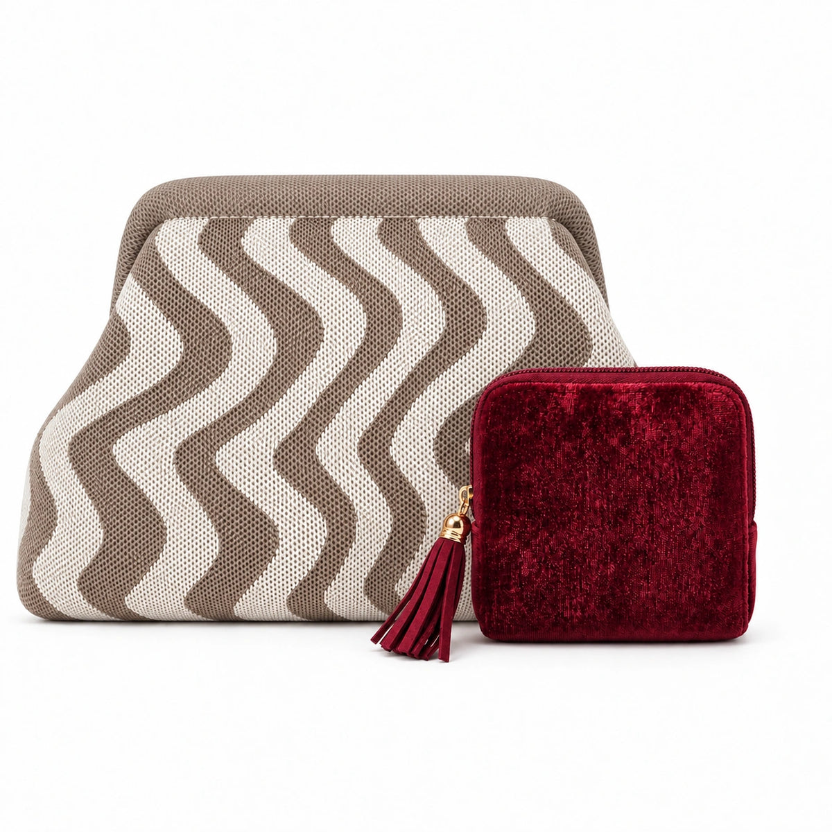 Gemmy + Knitty — Solid Red Wine + Wavy Taupe