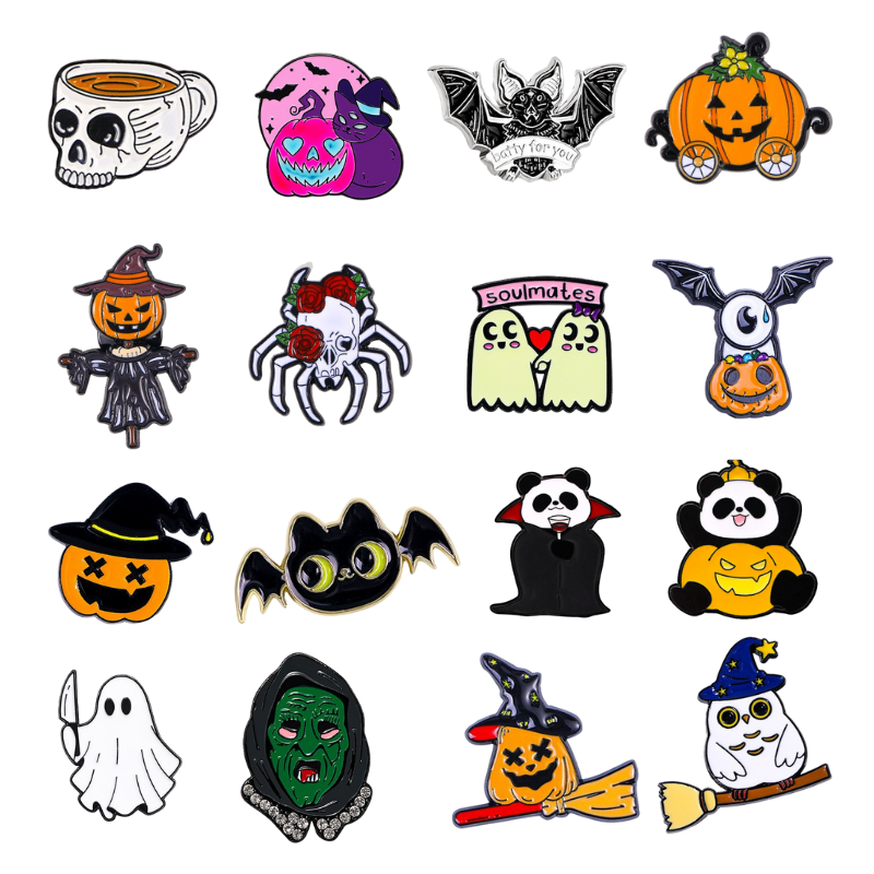 Halloween Pins – Spooky Ghost & Pumpkin Set (16pcs)
