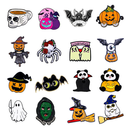 Halloween Pins – Spooky Ghost & Pumpkin Set (16pcs)