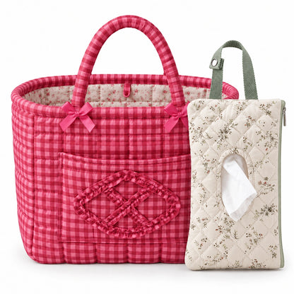 Quilty + Wipey — Raspberry Gingham + Sage Bloom