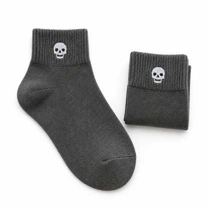 Spooky Halloween ankle socks, charcoal with white skull