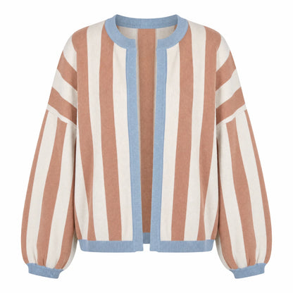 Striped Balloon Sleeve Cardigan