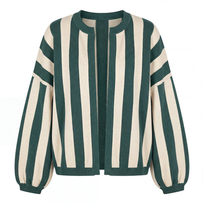 Striped Balloon Sleeve Cardigan