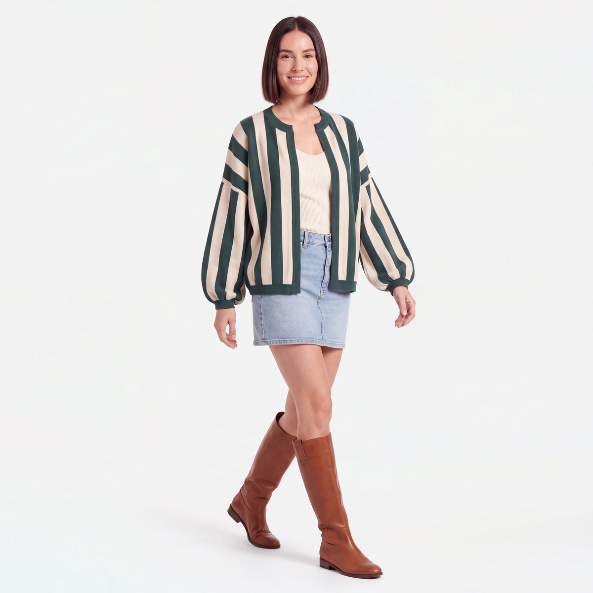 Striped Balloon Sleeve Cardigan