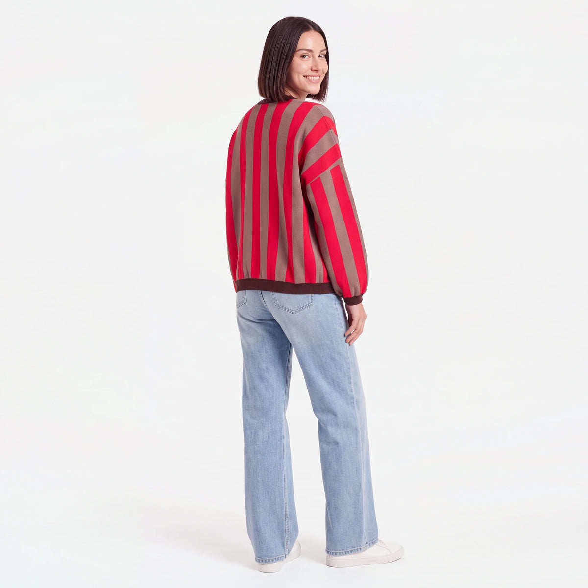 Striped Balloon Sleeve Cardigan