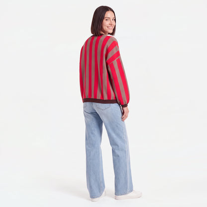 Striped Balloon Sleeve Cardigan