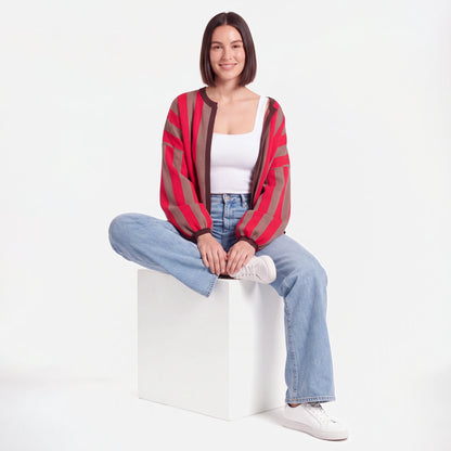 Striped Balloon Sleeve Cardigan