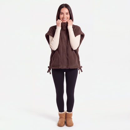 Oversized Sherpa Vest, Coffee Brown, stand collar