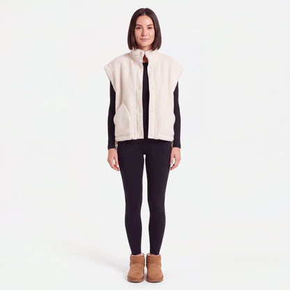 Oversized Sherpa Vest, Cream, front view