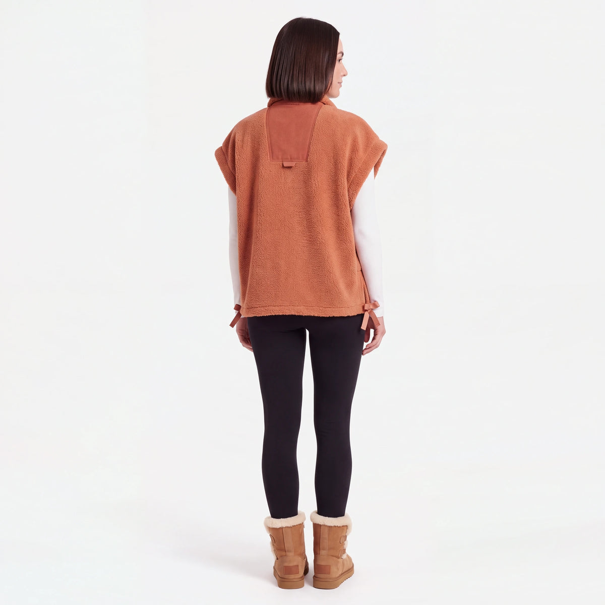 Oversized Sherpa Vest, Rust, back view